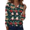 Women's Fashion Casual V-Neck Long Sleeve Decorative Button Christmas Print Top