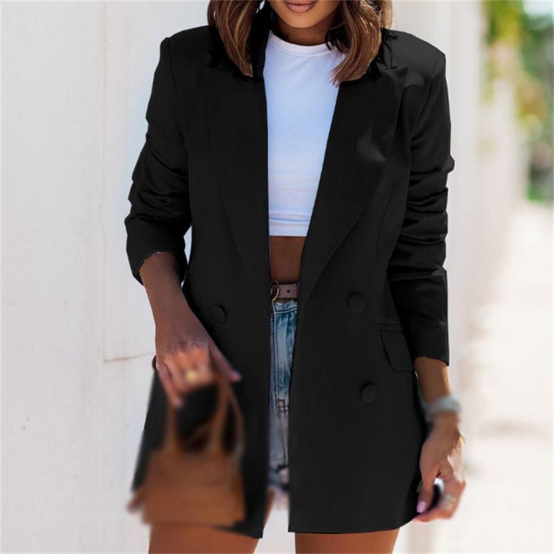Маленький костюм женская одежда длинный рукав новый отложной воротник однотонная куртка
