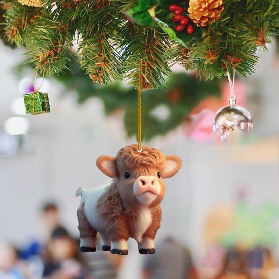 Милый мультяшный хайлендский коровий автомобильный кулон, акриловый художественный ремесленный орнамент, прекрасный автомобиль, зеркало заднего вида, украшение для дома, Рождественская елка, подвесное украшение, подарок