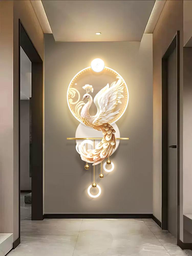 Кремовый стиль украшение стены дома подвеска украшение гостиной статуя павлина светодиодный светильник подвесная картина