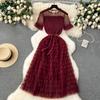 Nomikuma French Women Sweet Mesh Cake Dress Tie Up Waist Slimming Mid Length Elegant Long Cake Dresses 2024 Summer New Vestidos