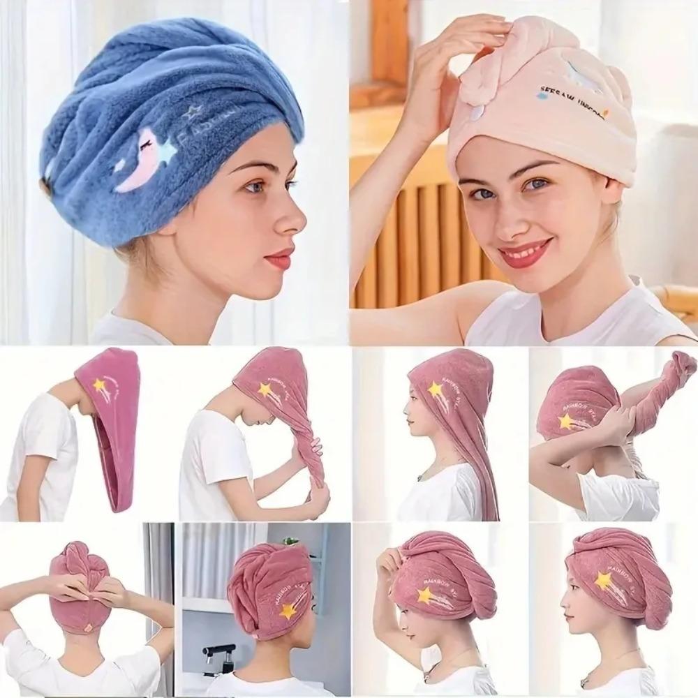 Soft Bathroom Women Head Towels Embroidery Style Hair Dry Wrap Bonnets  Birthday Gift