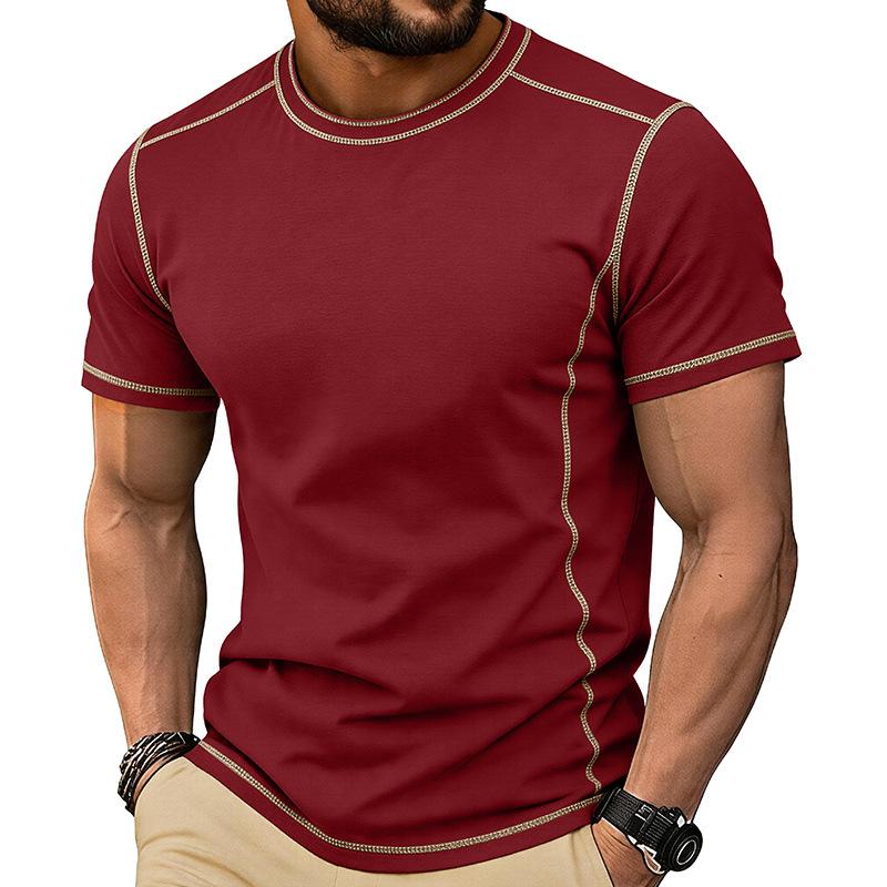 Men Olive Green Crew Neck T-Shirt With Contrast Stitching