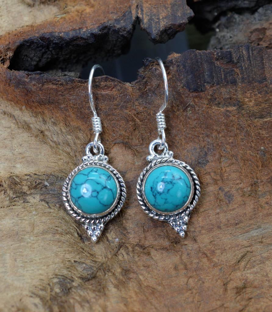 Серьги ручной работы из цельного серебра 925 пробы с синим медно-бирюзовым драгоценным камнем