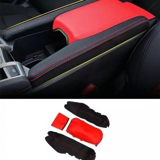 For Honda Civic 2016- Red&Black Leather Cover Armrest Box Central Console