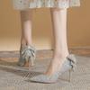 New Stiletto 18-year-old Adult Gift Sequined Diamond Crystal High Heels Butterfly Wedding Dress Two Wearing Wedding Shoes Bride