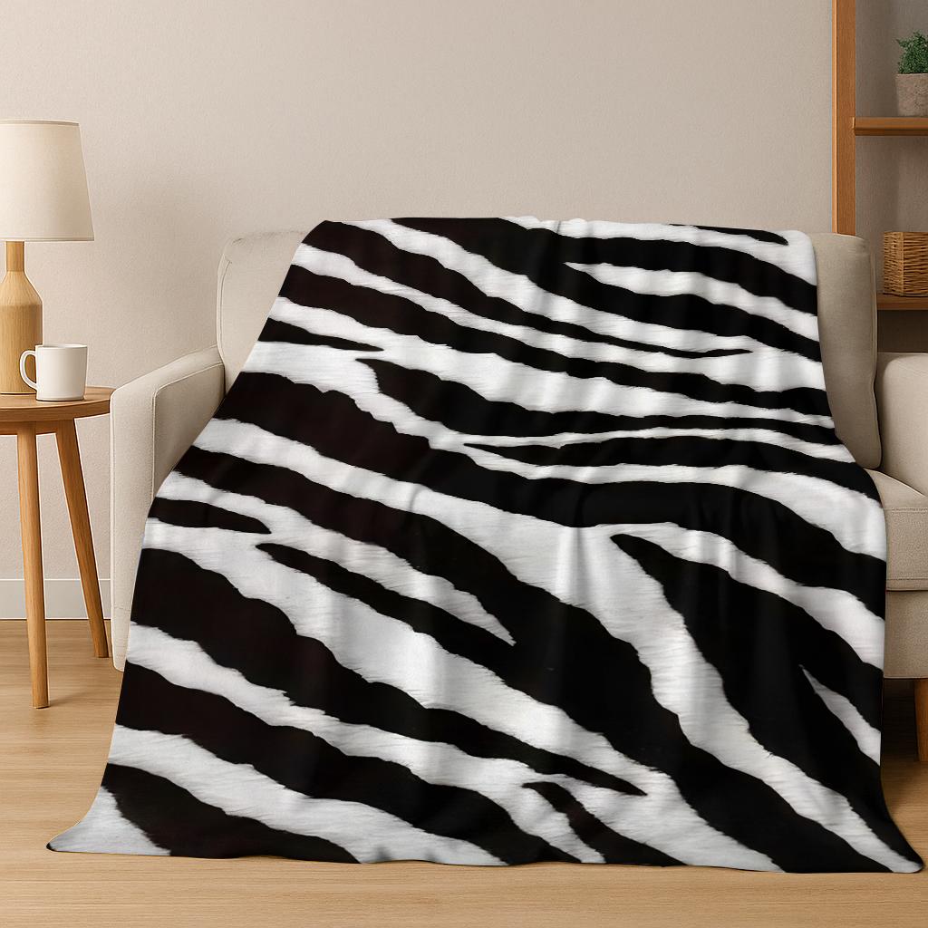 3D Zebra Stripes Leopard Tiger Animal Flannel Blanket Soft Warm Blanket for Home Bedroom Office Travel Camping Picnic Gift