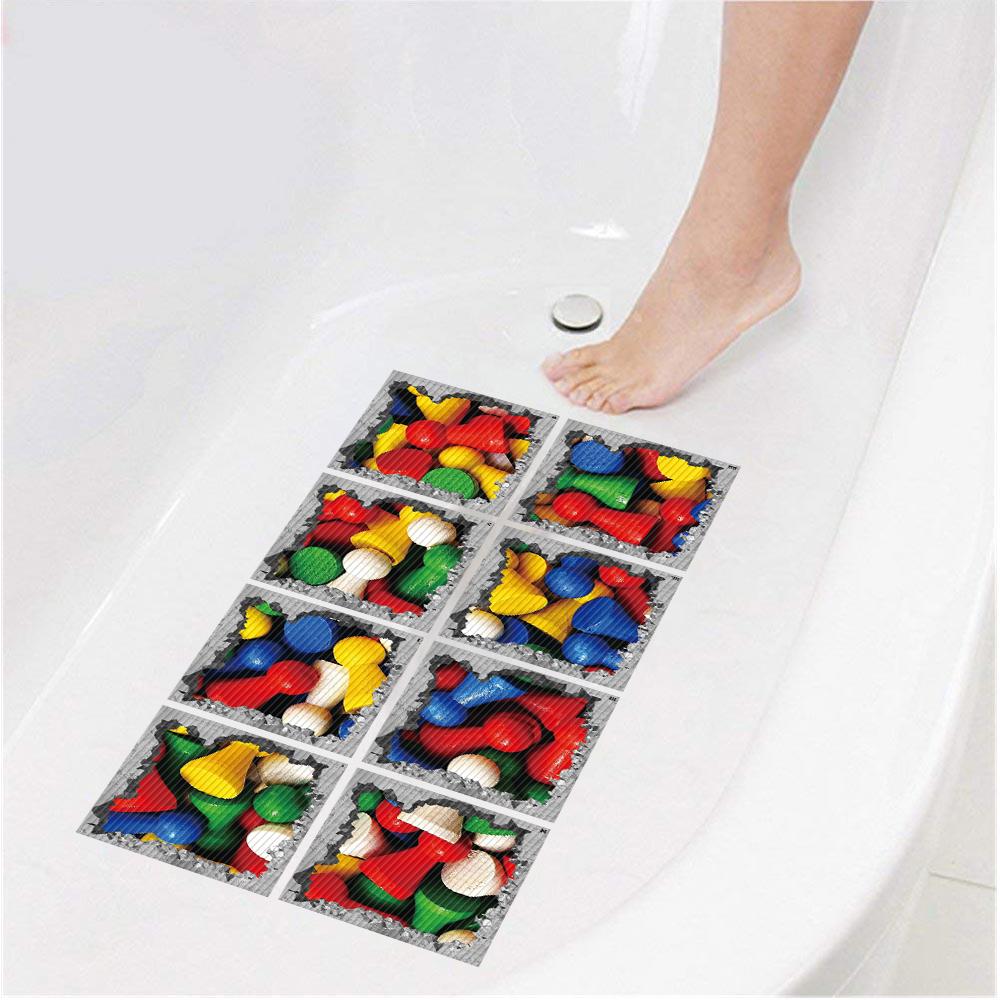 8Pcs 3D Bathtub Anti-Slip Stickers - Waterproof PVC Bathroom Safety Decals - Decorative 13x13cm Removable Self-Adhesive Mural