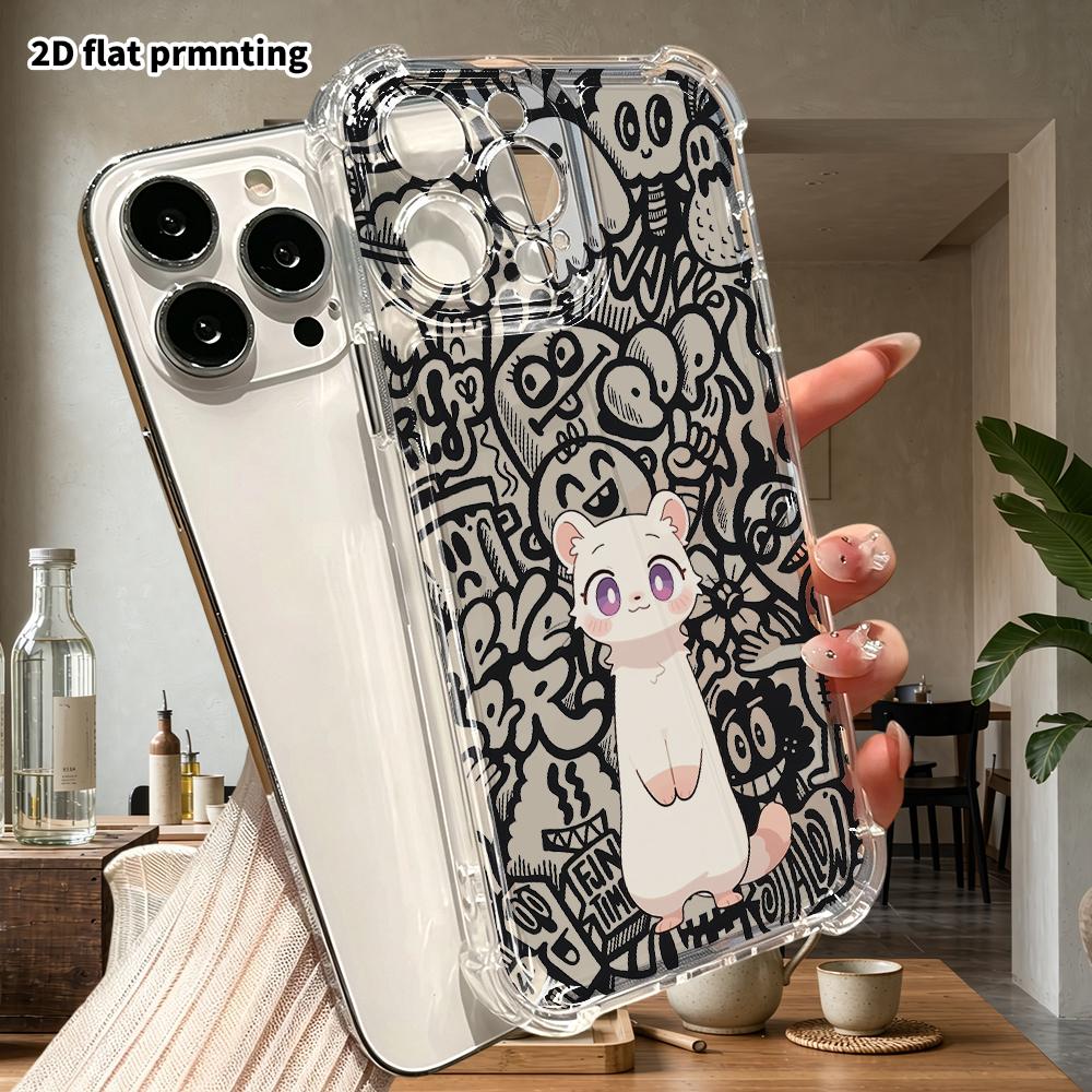 Чехол для телефона: 2D плоский, подходит для iPhone 18 17 16 15 14 13 Pro, прозрачный защитный чехол с четырьмя углами, белый хорек, подарок на Рождество и Хэллоуин