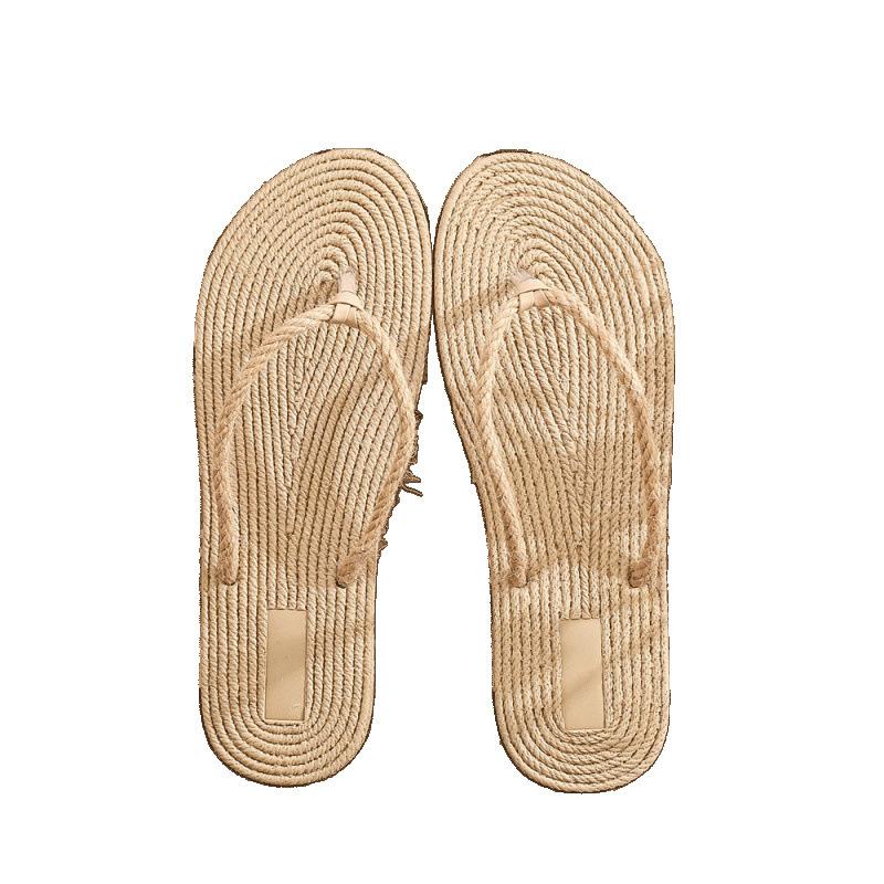 Соломенные шлепанцы модная уличная обувь приморские тапочки женские на плоской подошве домашние повседневные шлепанцы женские сандалии
