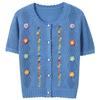 Sancai Women's 2025 Summer Hollow Floral Knit Short Sleeve Cardigan