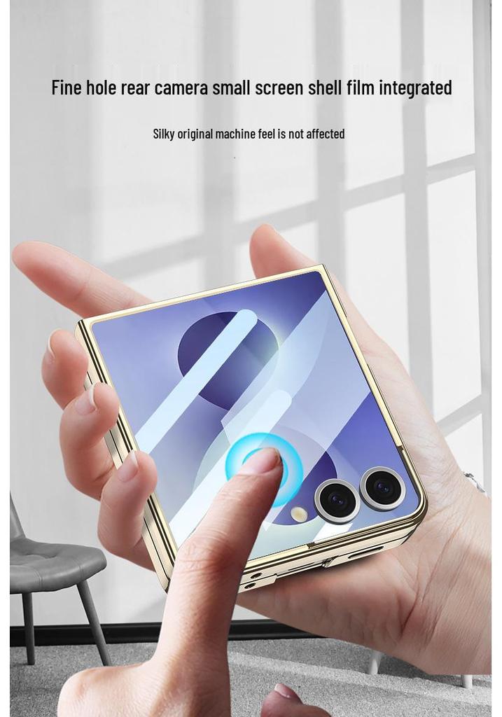 Ультратонкий чехол для телефона Samsung Z Flip8 с беспроводной зарядкой, магнитным креплением, вращающейся подставкой с гальваническим покрытием и прозрачным дизайном