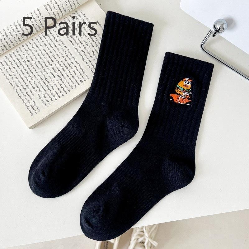 5 пар мужских и женских вышитых носков средней длины с впитывающими пот мультяшными рисунками