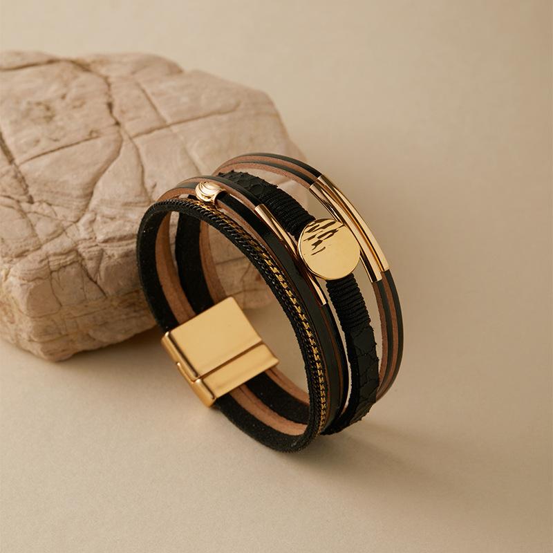 Винтажный плетеный кожаный браслет со стразами для женщин, богемный многослойный широкий браслет, ювелирные изделия для вечеринок, подарки