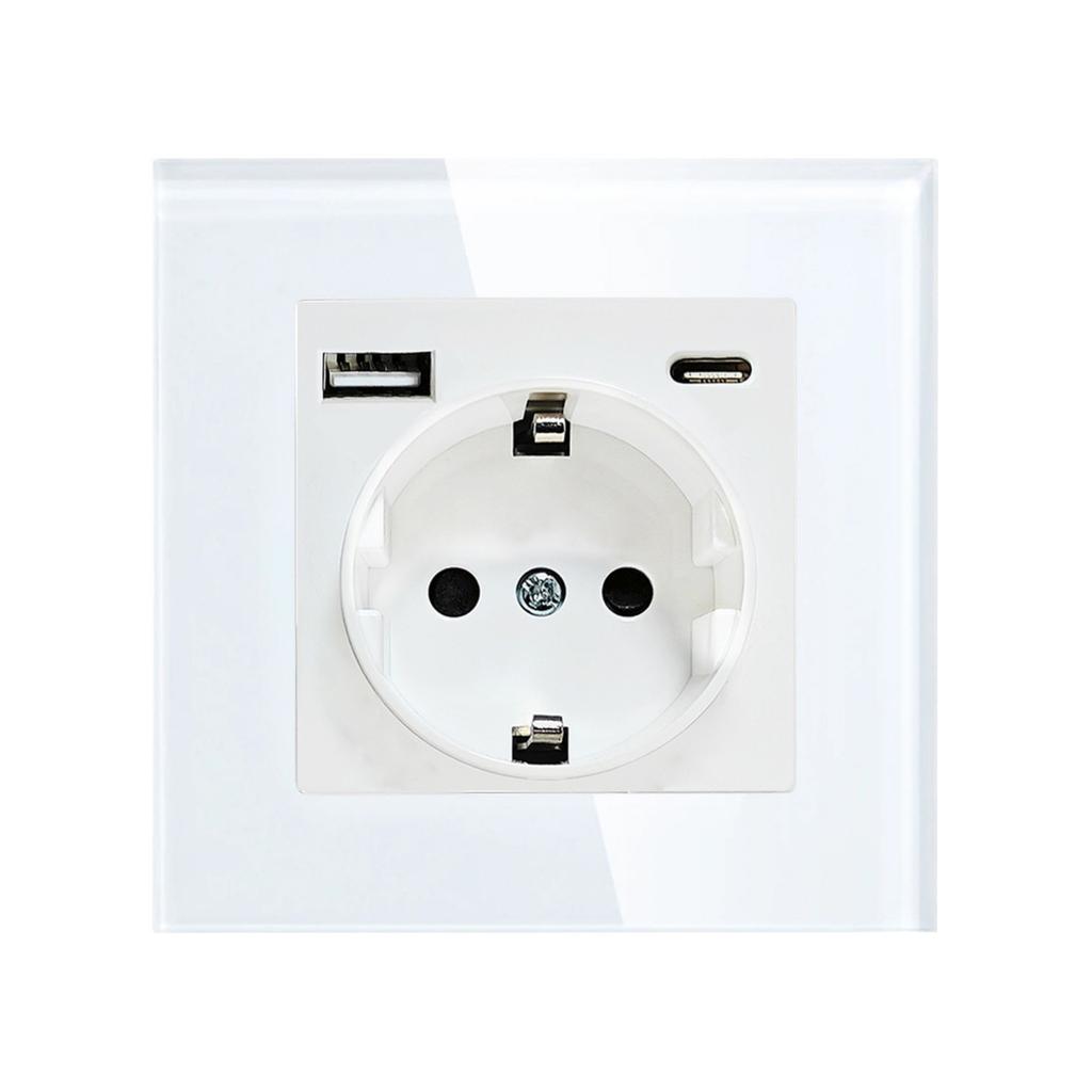 European Standard USB Wall Socket Tempered Glass Panel Socket Household Concealed Round Box Installation Socket Batch