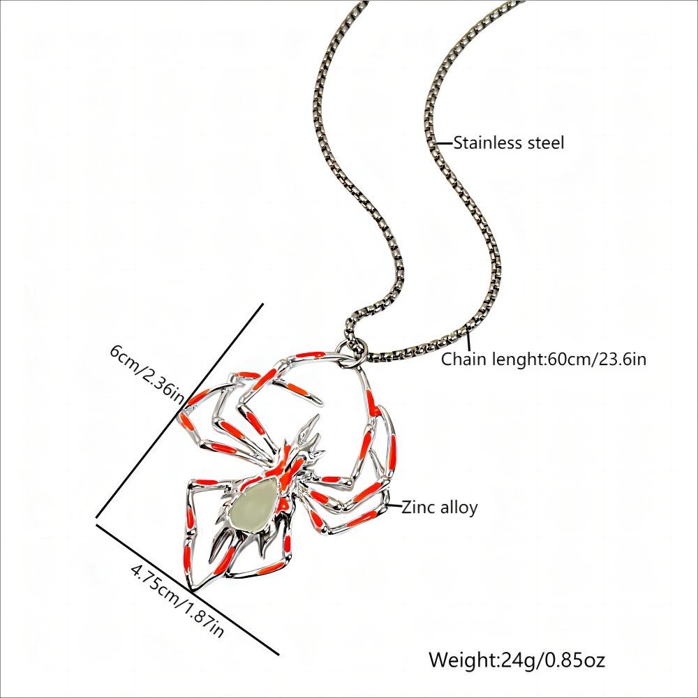 Halloween Fashion Geometric 3D Luminous Spider Pendant Necklace Unique Hip-Hop Glow-in-the-Dark Insect Jewelry for Wholesale