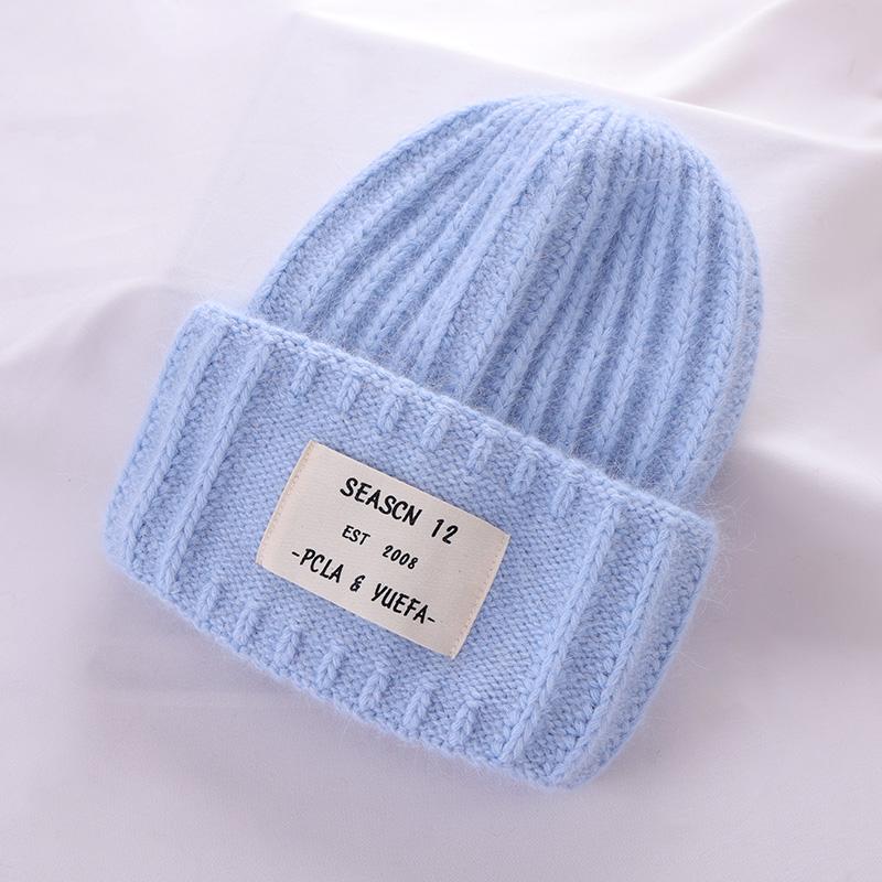 2022 зимняя шапка из кроличьего меха для женщин, мягкие теплые пушистые однотонные вязаные шапки из ангоры, кашемировые шерстяные шапочки Skullies