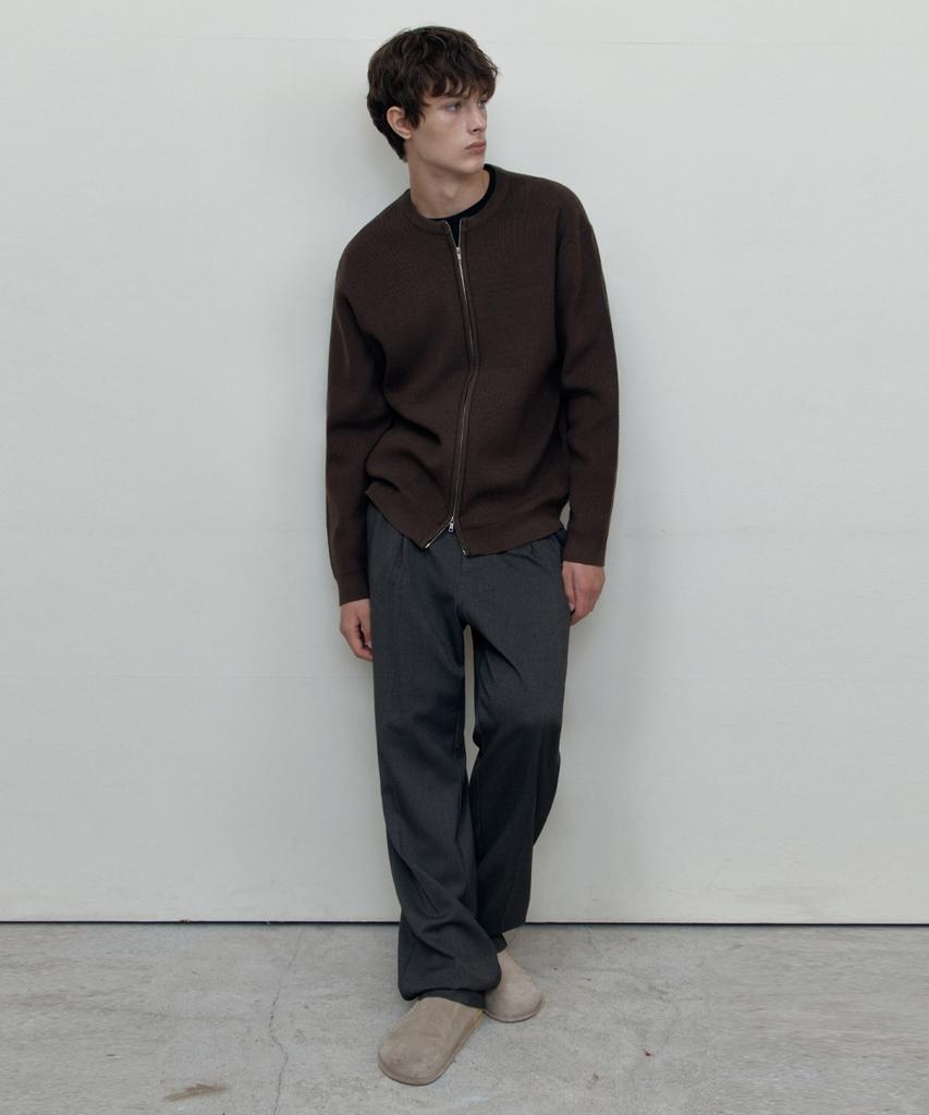 WEDNESDAY OASIS Single-Pleat Semi-Wide Slacks_Charcoal(Wcb6Pt05)
