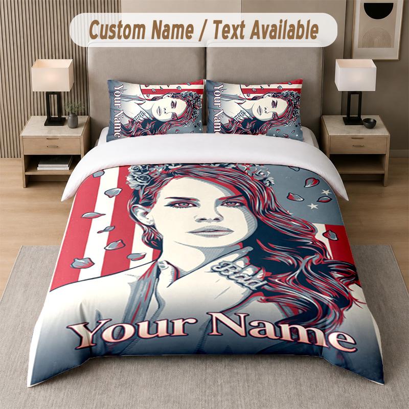 Lana Del Rey 3Pcs Bedding Set, Personalized Custom Name Text, 1 Duvet Cover & 2 Pillowcases For Bedroom