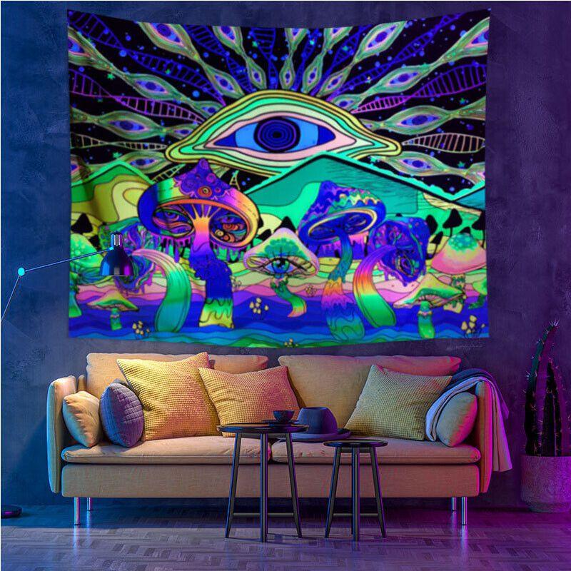 Хэллоуин Гобелен с черепом и флуоресцентным скелетом для декора комнаты в ультрафиолетовом свете