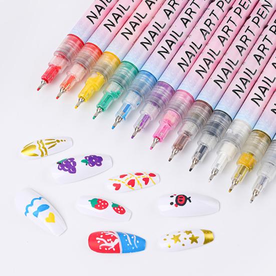 Набор ручек для нейл-арта 12 цветов, гелевая ручка-лайнер для рисования, водостойкая, быстросохнущая, DIY маркер для ногтей, гелевый карандаш для граффити и точек для дома и салона