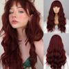 MISS WIG Grey Wig Long Wavy Wig with Bangs Synthetic Fiber Long Water Wave Wig for Women Daily Wear