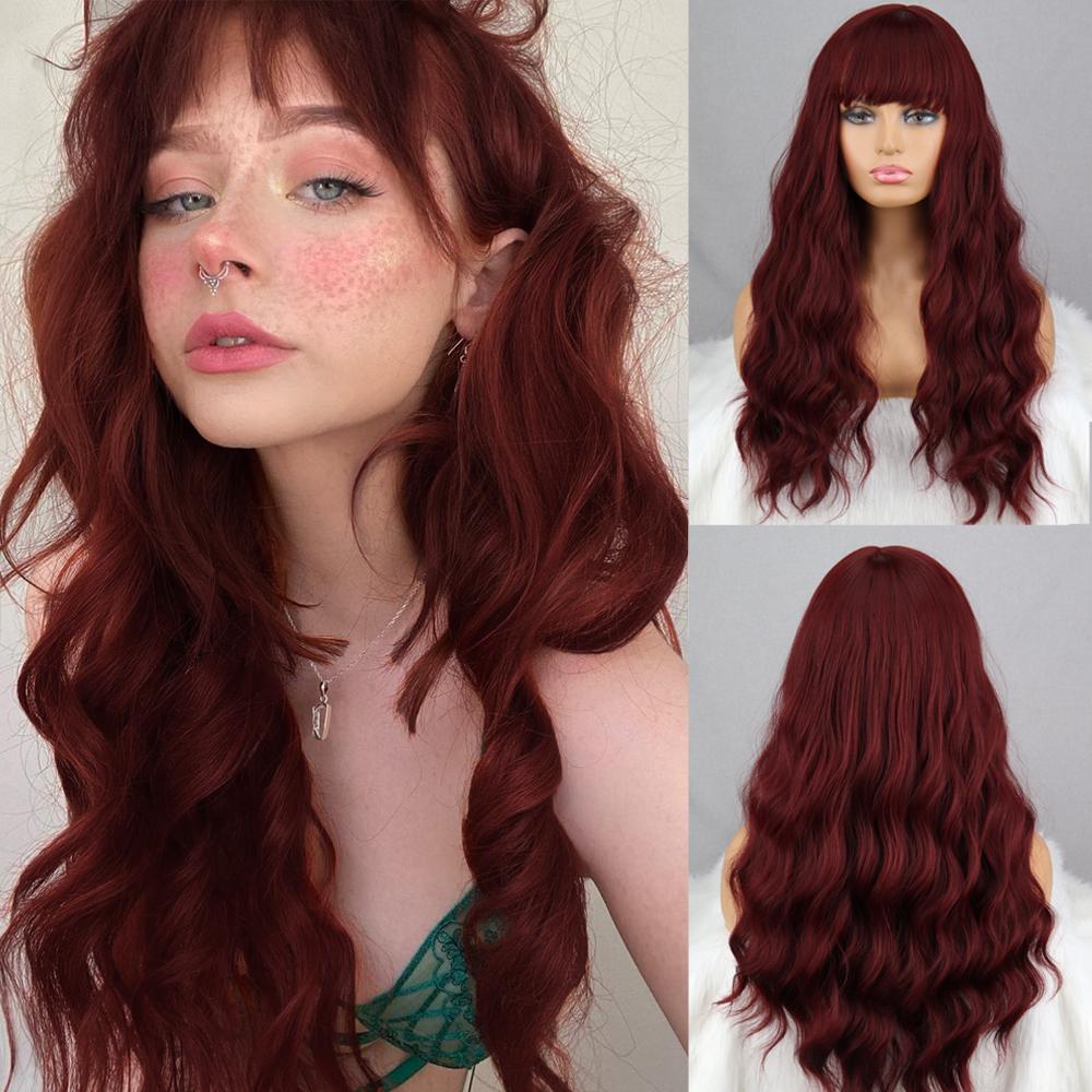 MISS WIG Grey Wig Long Wavy Wig with Bangs Synthetic Fiber Long Water Wave Wig for Women Daily Wear