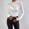 2024 High Neck Solid Color Slim-Fit Women's Long Sleeve Ruched T-Shirt