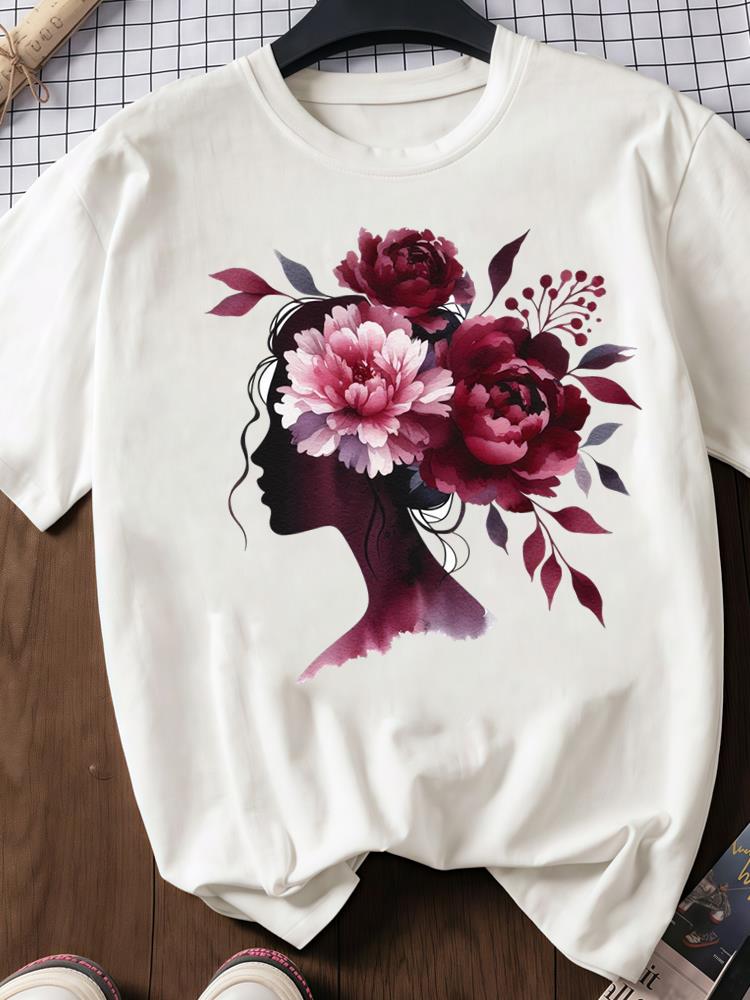 (Азиатский размер) любовь сердце цветок тренд Принт Футболки с круглым вырезом и коротким рукавом Мода Женская Повседневная Женский Топ Футболка Одежда Графическая футболка