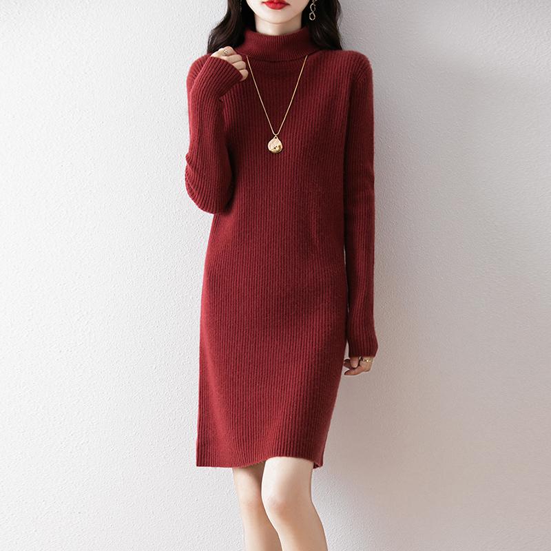 Женское платье-свитер 100% шерсть MODERN NEW SAGA Водолазка вязаный длинный пуловер зимние джемперы шерстяное длинное платье женское
