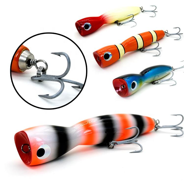 185mm 90g Handmade GT Trolling Lure with Heavy Duty VMC Hooks Topwater Surface Floating Wood Bait Wooden Popper Lure