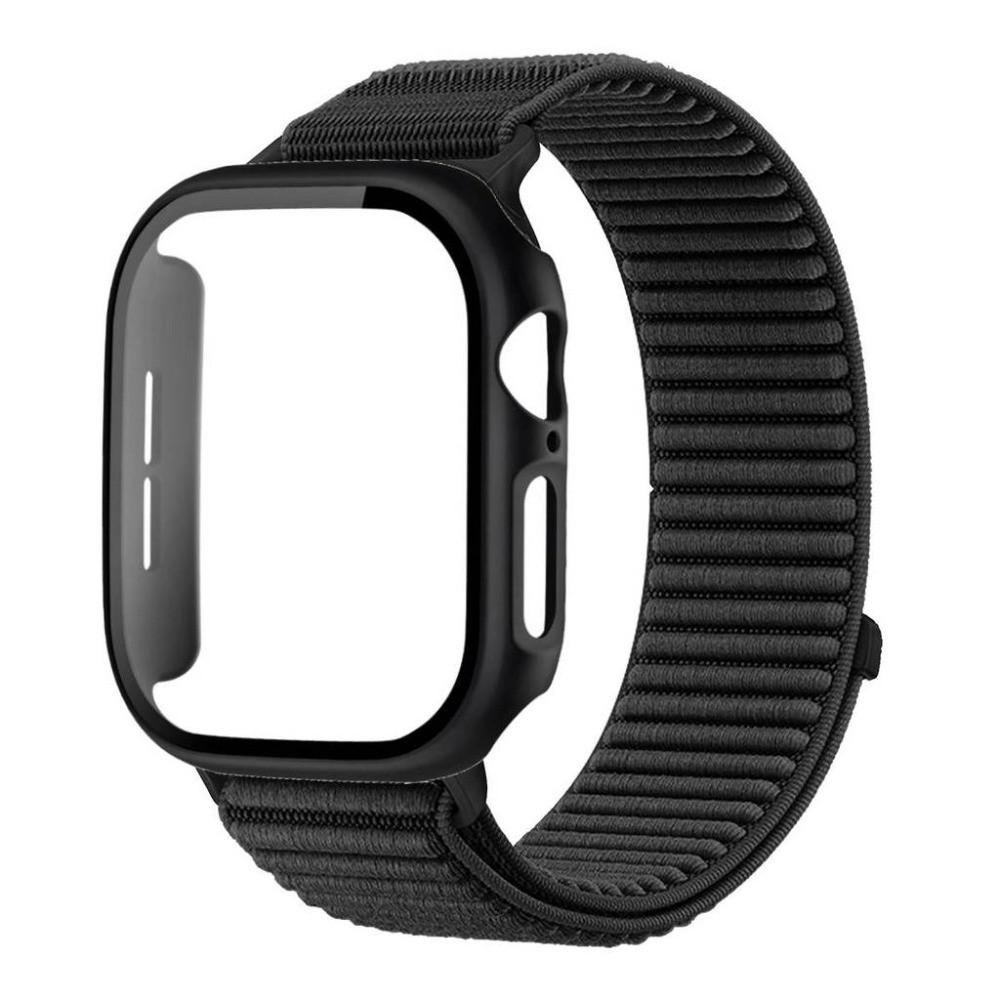 Нейлоновый ремешок-петля + Чехол из поликарбоната для Apple Watch 11 10 42/46 мм Ремешок для iWatch Series 9 8 7 41/45 мм 6 5 4 SE3 40/44 мм 3 2 1 38/42 мм