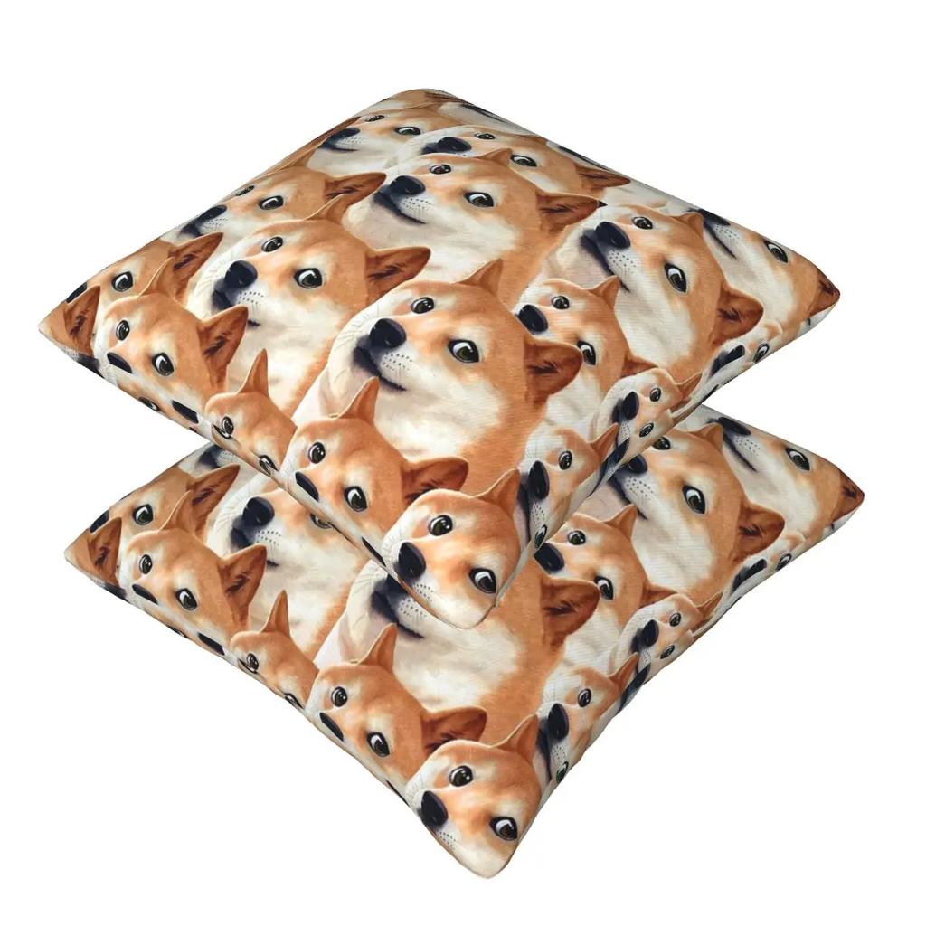 Doge Shiba Inu Memes 2 Pcs Square Pillowcase Pillow Cover Cushion Decor Comfort Throw Pillow For Home Living Room