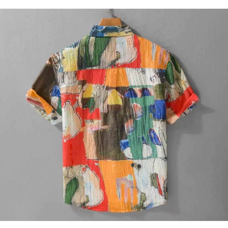 Summer Fashion Hawaiian Shirt Men Tops Soft and Comfortable Short Sleeve Printed Shirts Youth Streetwear Pleated Casual Shirt Male