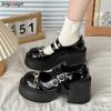 Fashion Chain Loafers Women Platform Autumn New High Heeled Mary Jane Shoes Round Toe Oxfords Shoes Ladies College Style Lolita Shoes