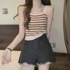 2025 Женская французская полосатая трикотажная кофточка: Тонкий летний топ без рукавов