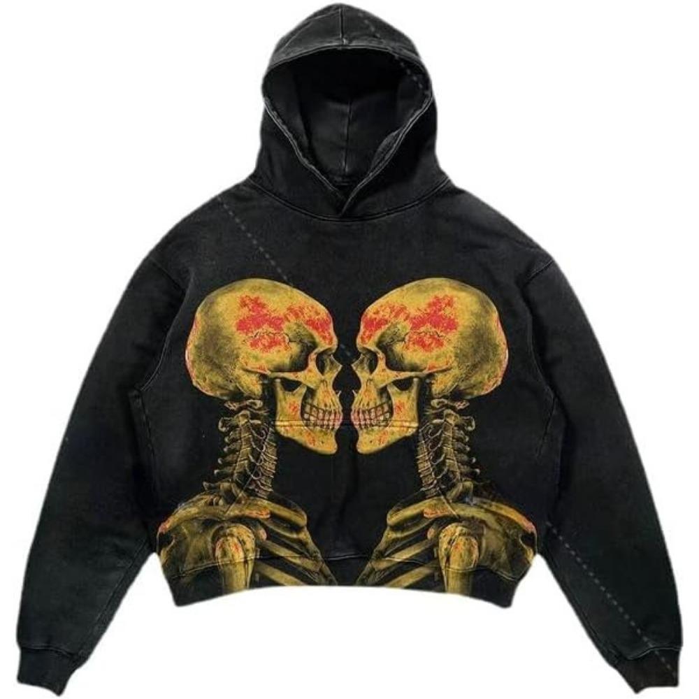 RogueWave Панк Стиль Череп Вареный Пуловер Худи с Длинным Рукавом Хип-Хоп Ретро Уличный Свободный Оверсайз Толстовка Харадзюку Готический Топ