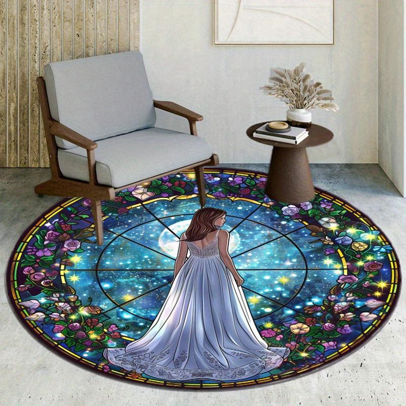Princess Starry Sky Flower Round Rug Nonslip Area Rug Office Chair Mat Carpet For Living Room Bedroom Home Decor