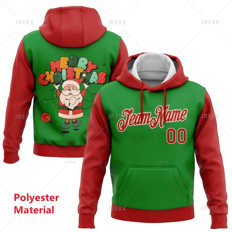 Red Green Custom Name Christmas Hoodie Men 2026 3D Printed Santa Claus Pullover Hoodies Tops Women Personalized Sweatshirt