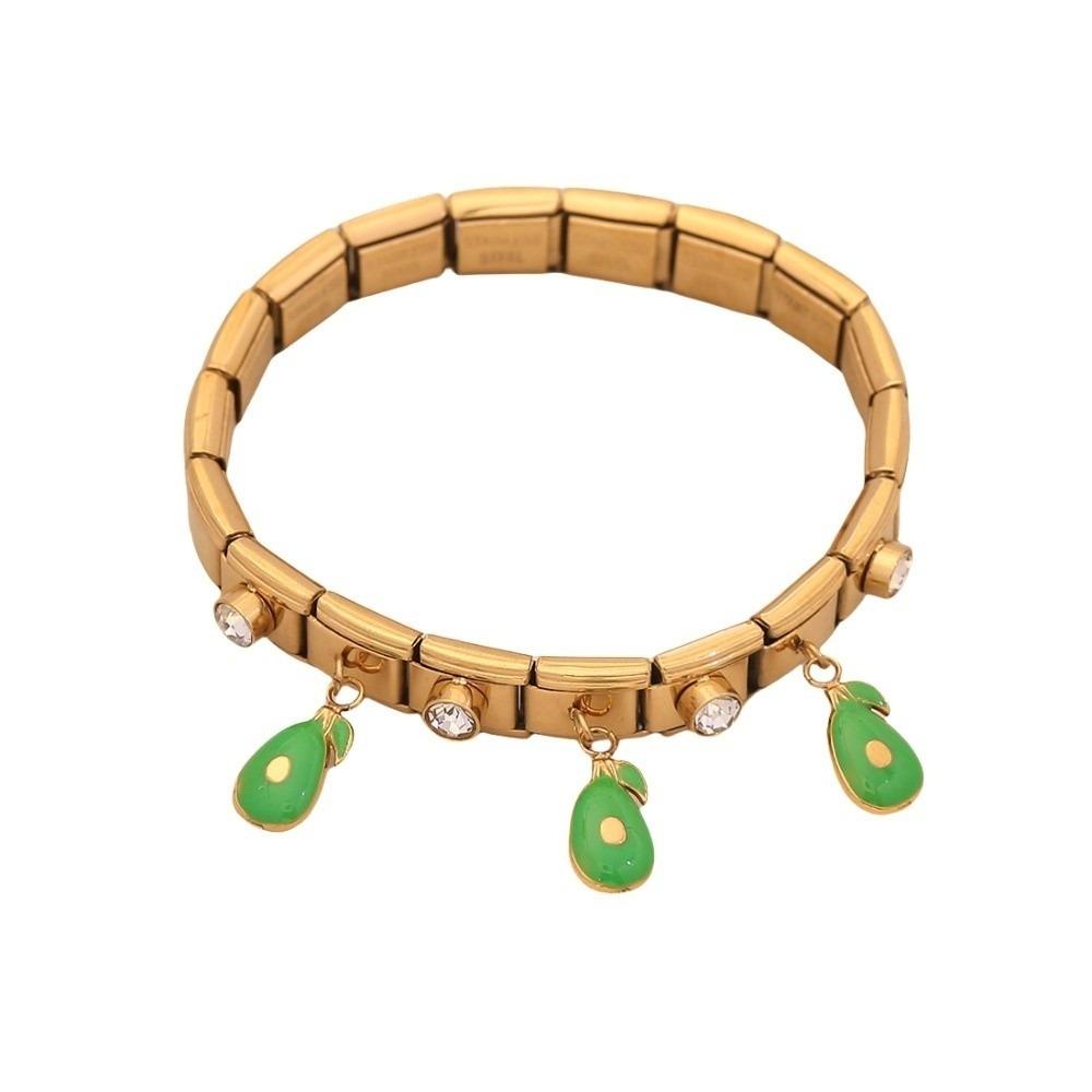 Watermelon Fruit Pendant Bangle Crystal Stainless Steel Bracelet Vacation