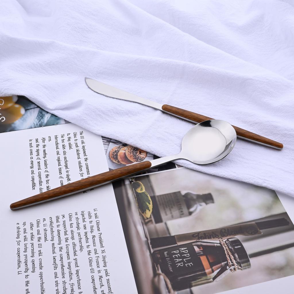 20 шт./5 шт. посуда из нержавеющей стали, нож, вилка, ложка, зеркало, серебристая, золотая, деревянная ручка, посудомоечная машина, кухонные столовые приборы в западном стиле