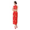 Women Summer Cheongsam Stand Collar Printing Off Shoulder Backless Split Hem Hollow Out Sleeveless Qipao Slim Fit Retro