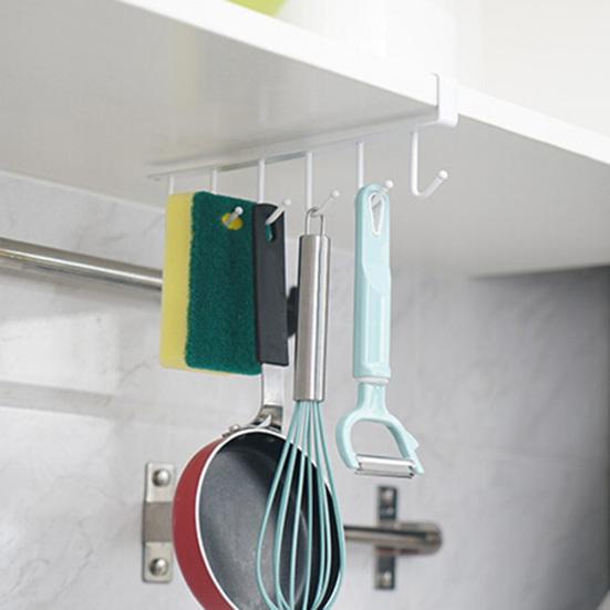 6 Hooks Kitchen Cabinet Wall Hanging Cup Holder Shelf Storage Rack Organizer