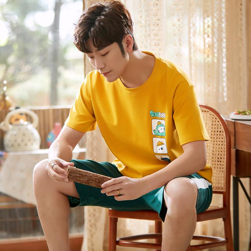 Мужской летний пижамный комплект из хлопка с рисунком – рубашка с короткими рукавами и шорты (2025)