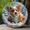 2d Flat 20*20cm, Round Wooden Sign, Wall Decorative Poster, Dog Faux Ice Sculpture Round Wreath, for Home, Kitchen, Garden, Bedroom, Bar Decoration.