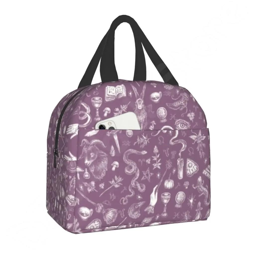 Узорная изолированная сумка для обеда для школы, офиса, Хэллоуина, черепа кошки, герметичный охладитель, термобокс для бенто для женщин и детей