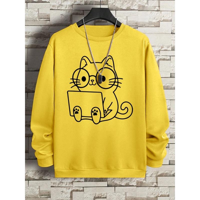 Мужская толстовка с принтом «Джентльмен Кот на работе» в стиле хип-хоп, свободная толстовка с капюшоном, осенняя толстовка с капюшоном, модный уличный свитер с круглым вырезом и длинными рукавами для мужчин