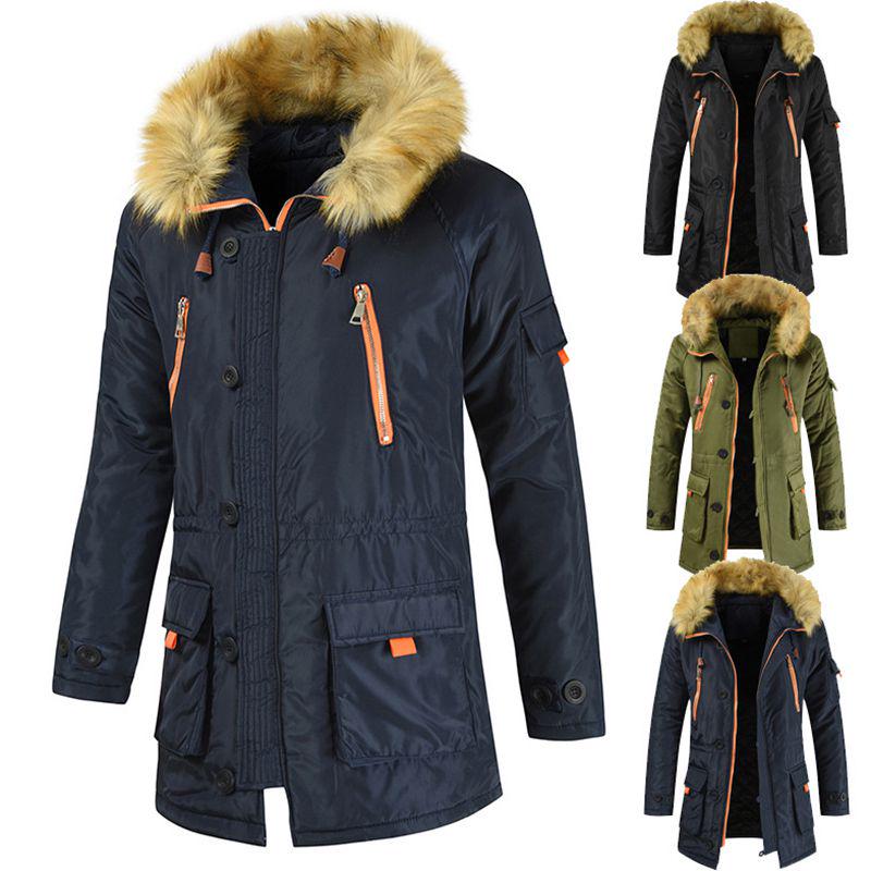 Luxurious Mens Trench Coat With Fur Hood Warm Winter Parka For Outdoor Adventures