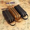 Crazy Horse Leather Handbag Handbag Multifunctional Leather Double Zipper Pencil Case Storage Bag Creative Leather Goods