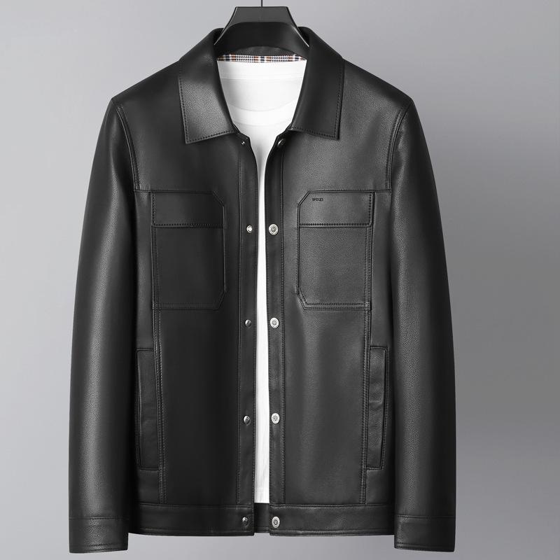 Кожаная куртка Кожаная куртка с лацканами Мужская куртка из овчины Тонкая кожаная куртка High Sense